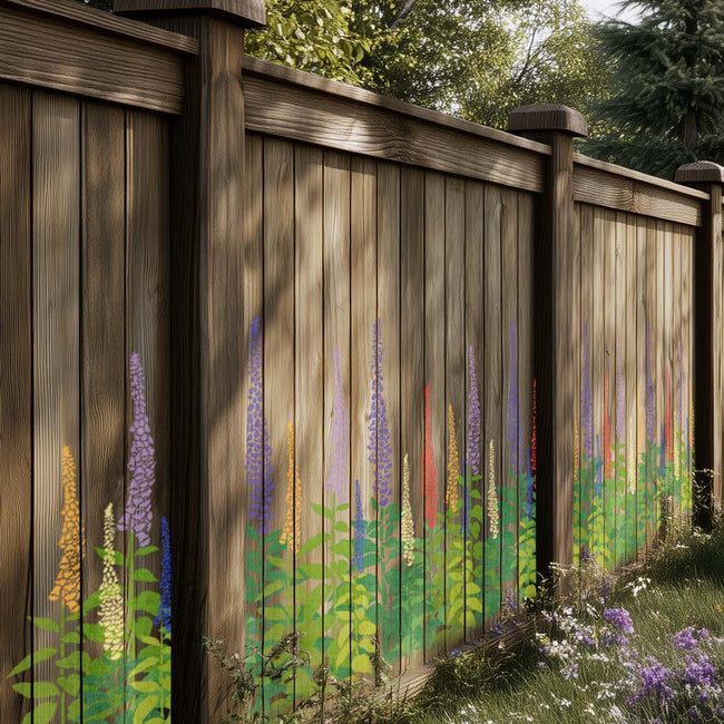 Foxgloves flower stencil on a garden fence
