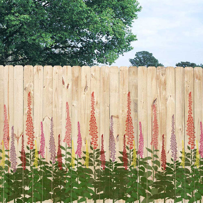 Foxgloves flower stencil on a garden fence