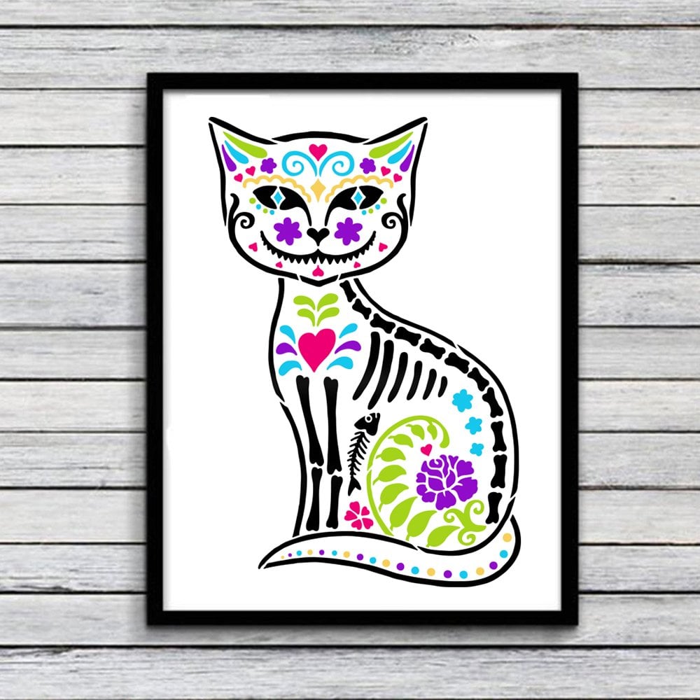 gato muerto wall art stencil halloween decoration