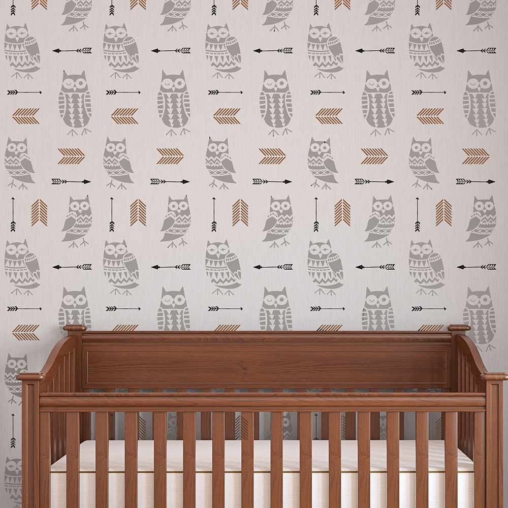 Owls-stencil-wall-pattern-nursery-arrows