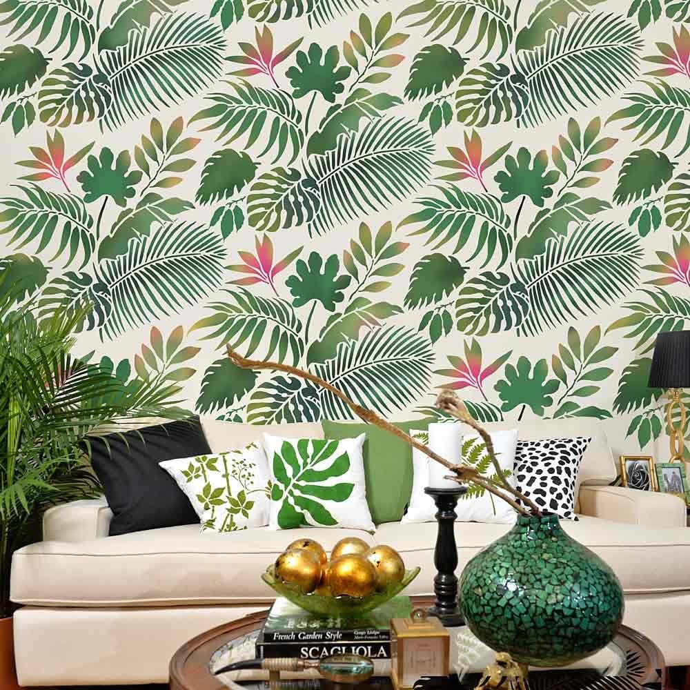 Palm leaf stencil tropical leaves wallpaper tropical trend wall design