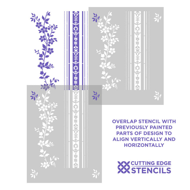 Overlap stencil image periwinkle vine stripe stencil