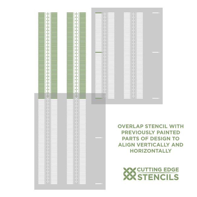 Two stencils with vertical and horizontal lines on a white background, featuring the brand 'Cutting Edge Stencils'.