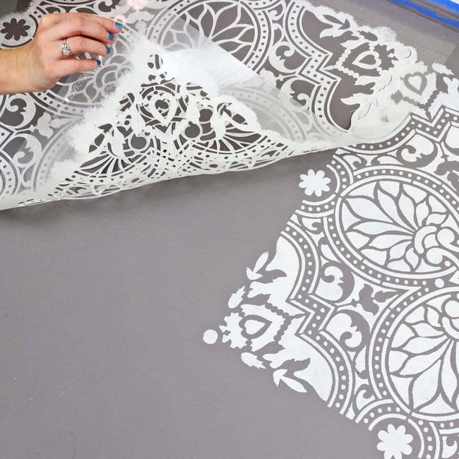 Alatera Tile Stenciled Floor Aligning the stencil