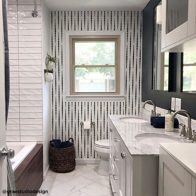 black white stencil in bathroom