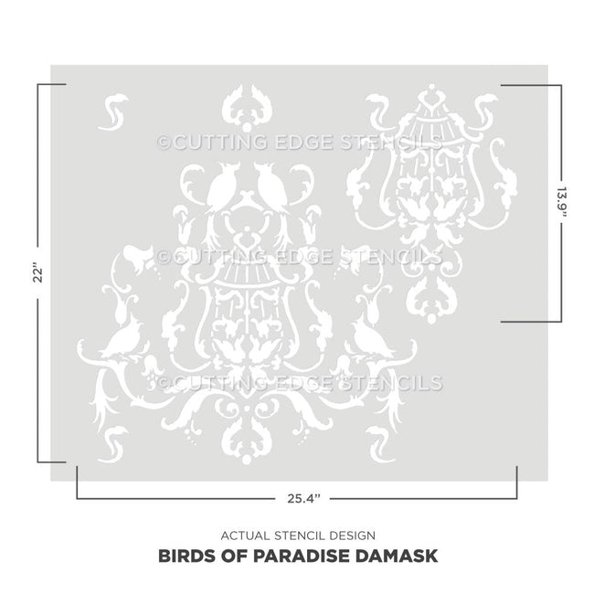 birds of paradise damask wall stencil