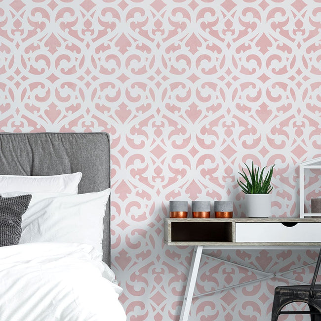 Castle Trellis Stencil For Walls bedroom pink scroll