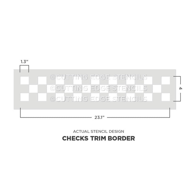 Stencil design with checkered trim border pattern on a white background