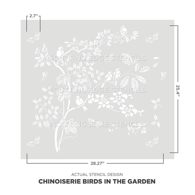 actual representation of the chinoiserie birds in the garden wall stencil