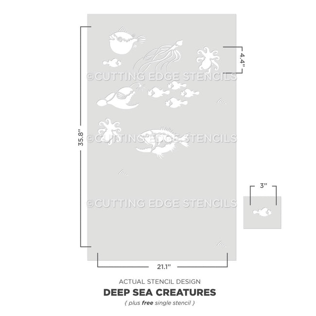 Deep sea creatures nautical wallpaper stencil