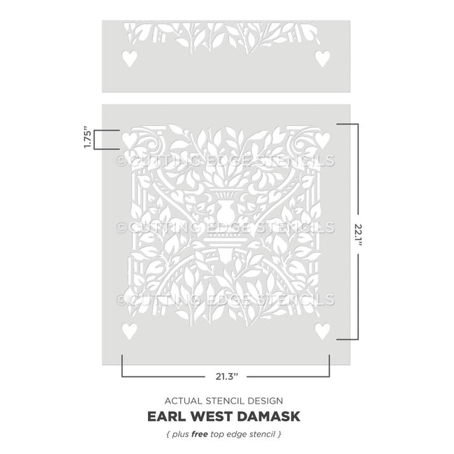 damask pattern earl west wall stencil actual image