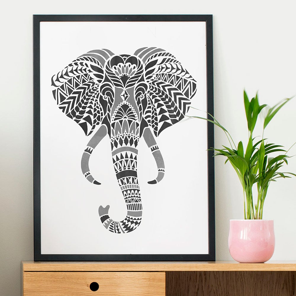 Elephant Stencil Elephants Tattoo Painted Canvas-Stenciling-Design