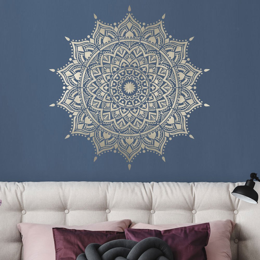 mandala stencil dark bedroom wall