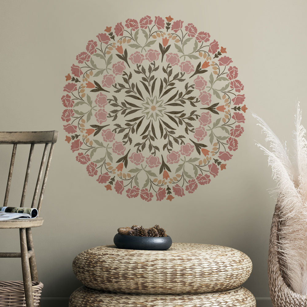 floral mandala stencil on a wall