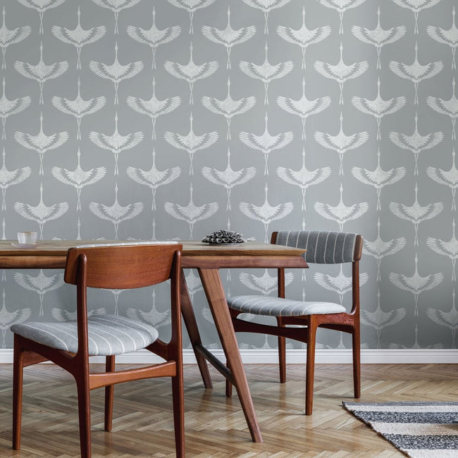 dining room gray flying cranes