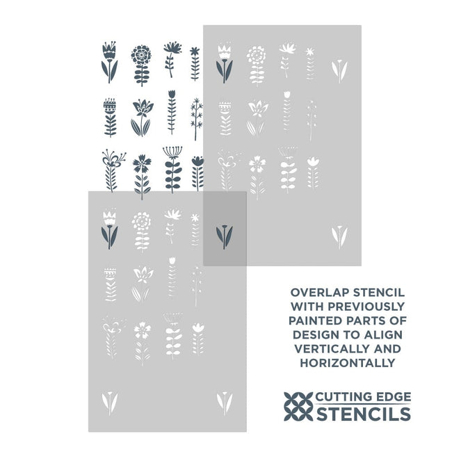 folk flowers allover wall stencil alignment