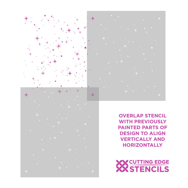 Star patterned stencils with pink stars on a gray background, featuring 'Cutting Edge Stencils' branding.