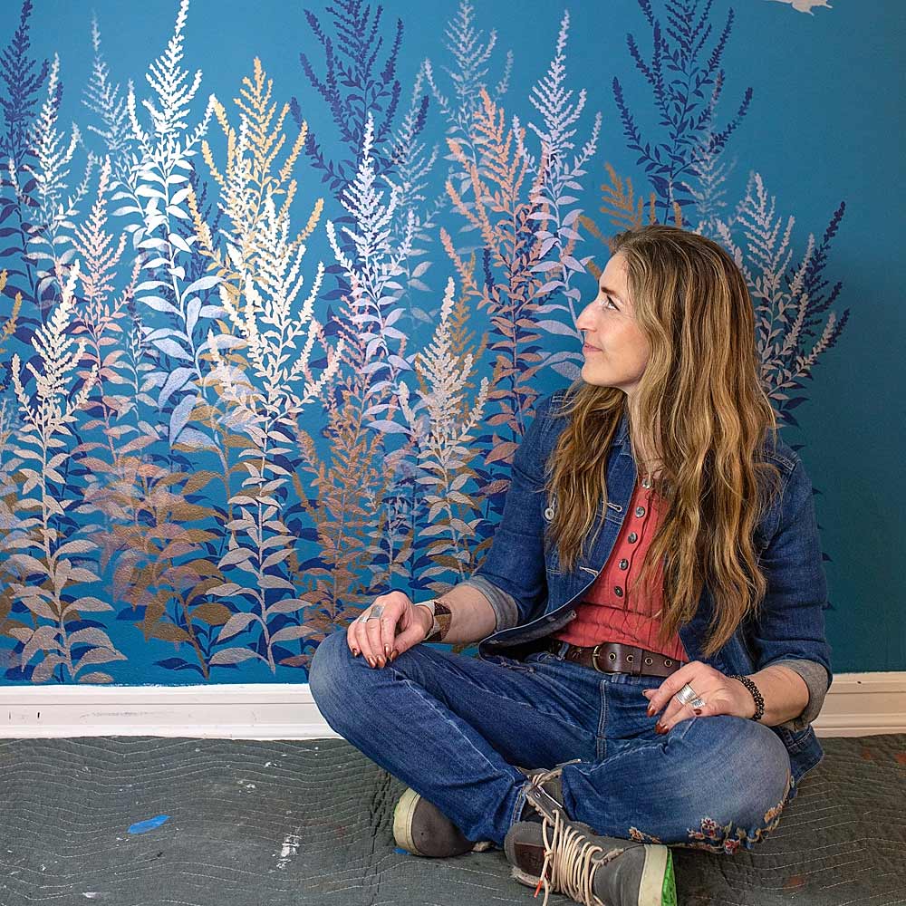 goldenrod mural stencil painted wall botanical stencils