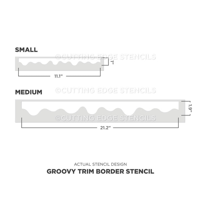 stencil cutout showing actual dimensions for the groovy trim stencil