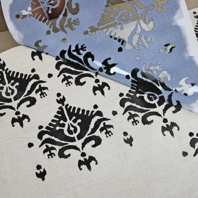 ikat saida stenciled tan tablecloth
