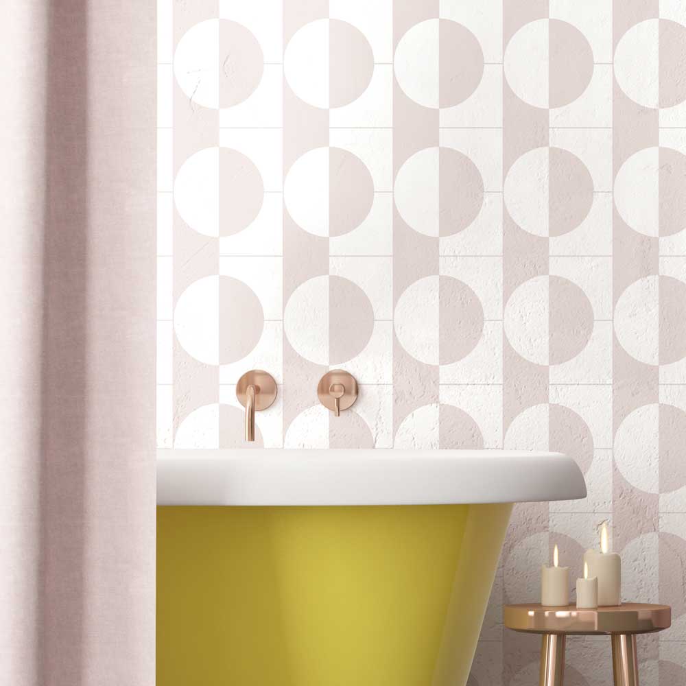 pink bathroom wall stencil lunar eclipse allover