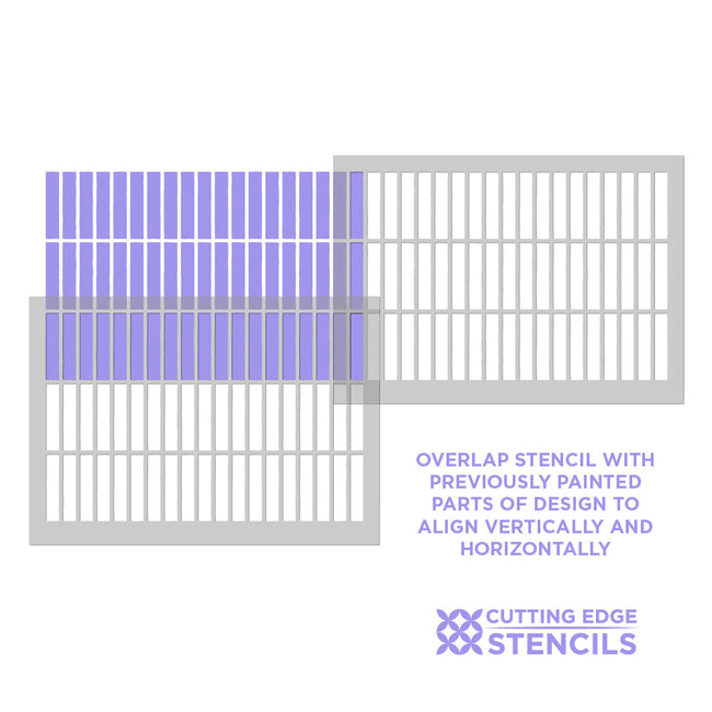 Overlap stencil with previously painted parts of design to align vertically and horizontally, featuring Cutting Edge Stencils logo.