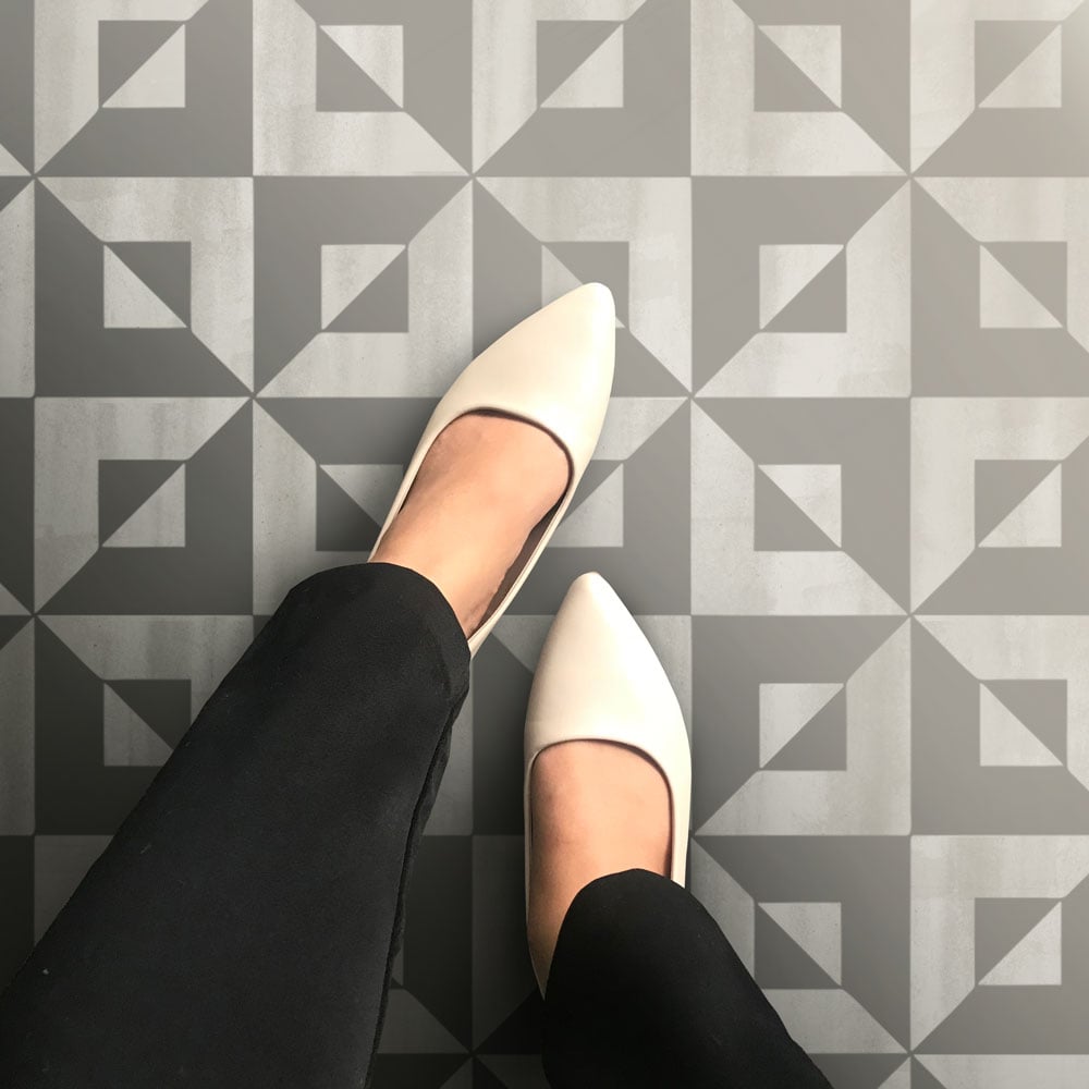 reflection geometric tile floor stencil
