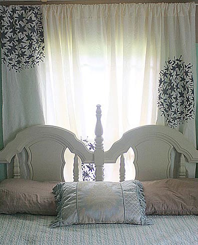 Stenciled curtain fabric stencil, flower stencil