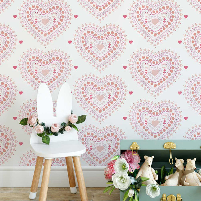 nursery stencil babies room pink sweetheart allover design