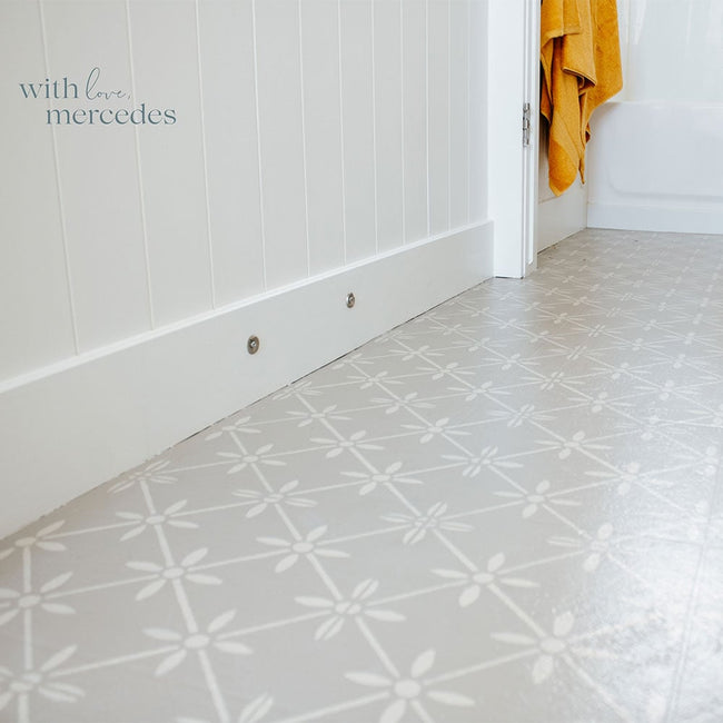 wallflower tile stenciled bathroom floor
