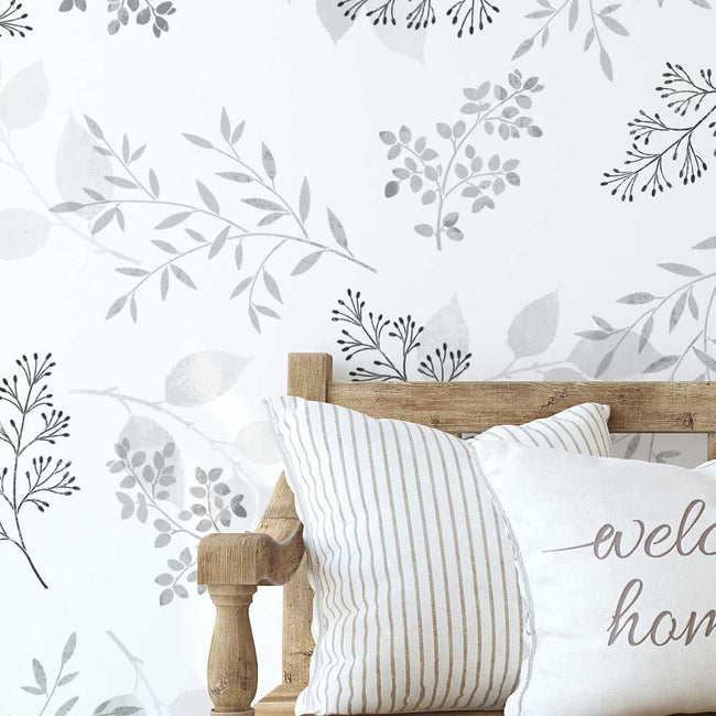 leaves wall pattern stencil kit wood bench grey colored wall stencil