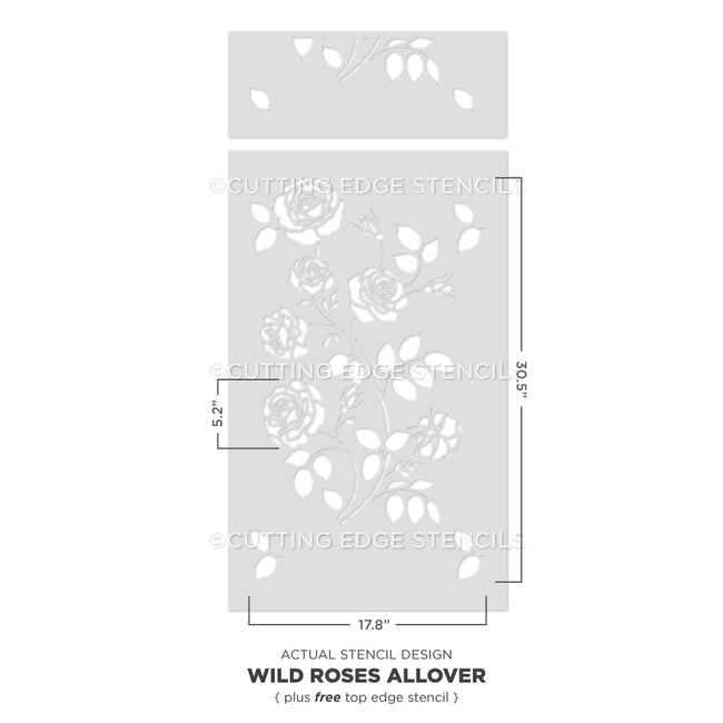 Wild Roses Allover Stencil Flowers Wallpaper Flower Painted Wall Pattern Design Stenciling