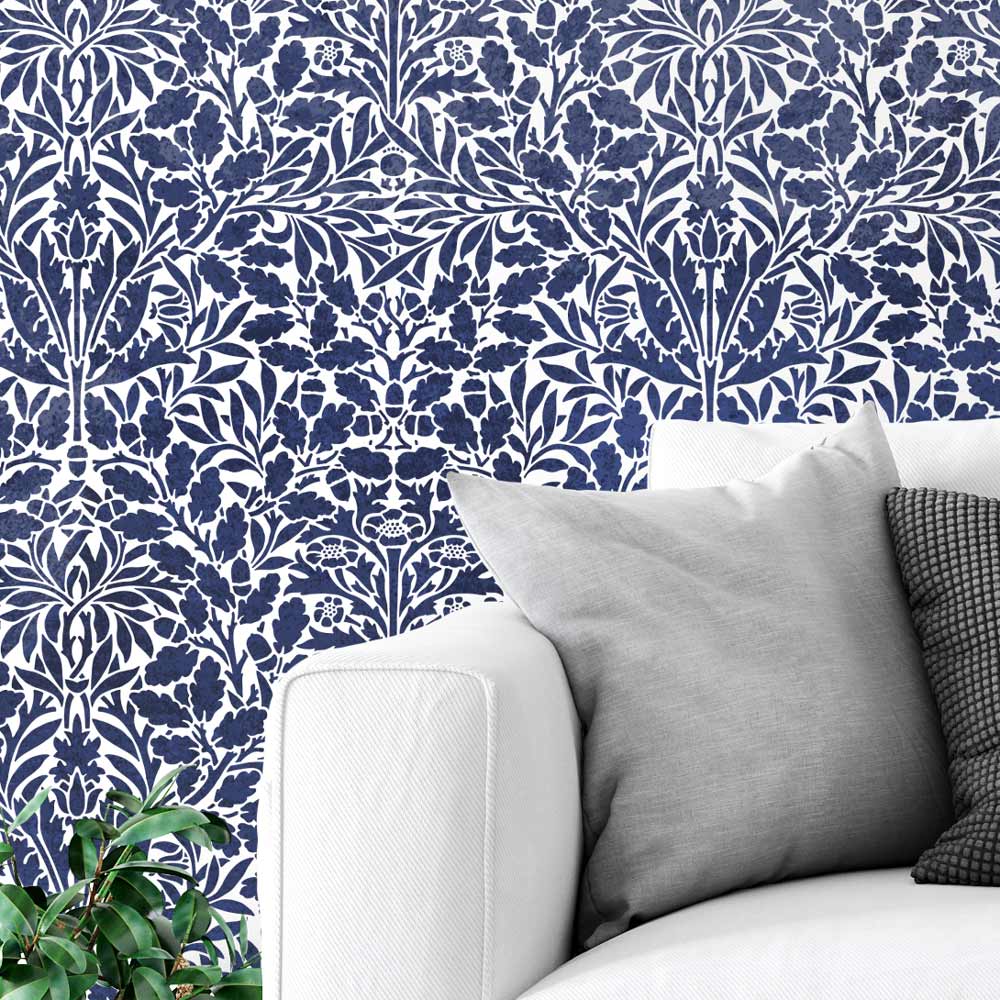 blue living room wall acorn wall stencil
