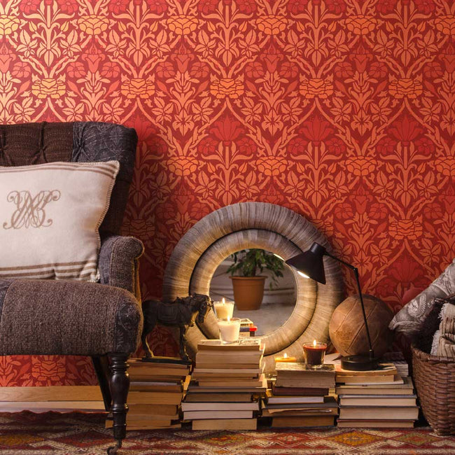 william morris lily and rose wall stencil for red walls