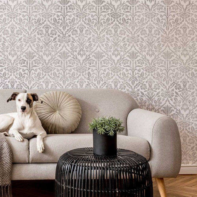 neutral grey wall stencil william morris rose and lily stencil for walls living room