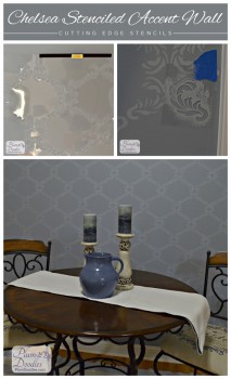 Stenciled grey room uses the Chelsea Stencil from Cutting Edge Stencils. http://www.cuttingedgestencils.com/chelsea-allover-wall-pattern.html