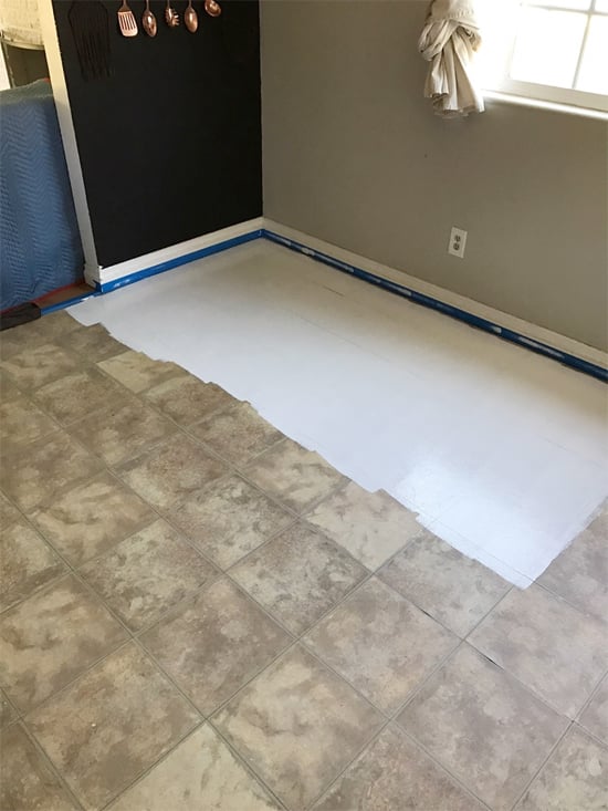 Kitchen Floor With A Tile Stencil, How To Paint Ceramic Tile Floors In Kitchen
