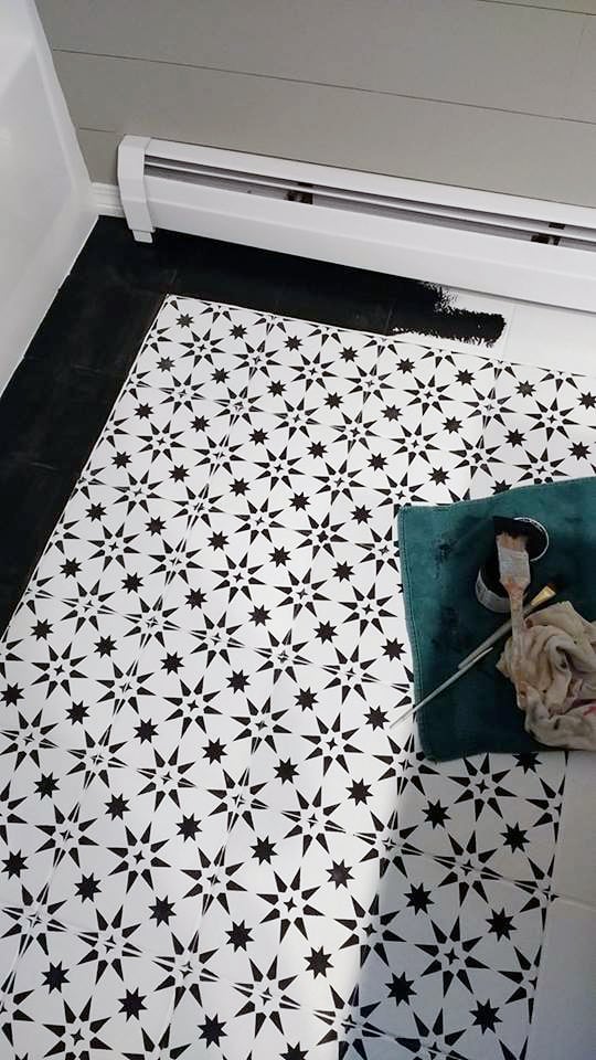 Jewel Tile Stencil Diy Stenciled Ceramic Floor Bathroom Makeover Painting Stories - Diy Ceramic Tile Bathroom Floor
