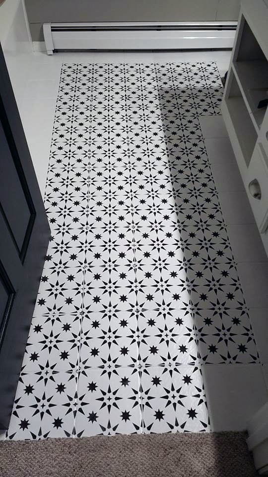 Jewel Tile Stencil Diy Stenciled Ceramic Floor Bathroom Makeover Stenciling 1 Stories - Diy Tile Floor Makeover