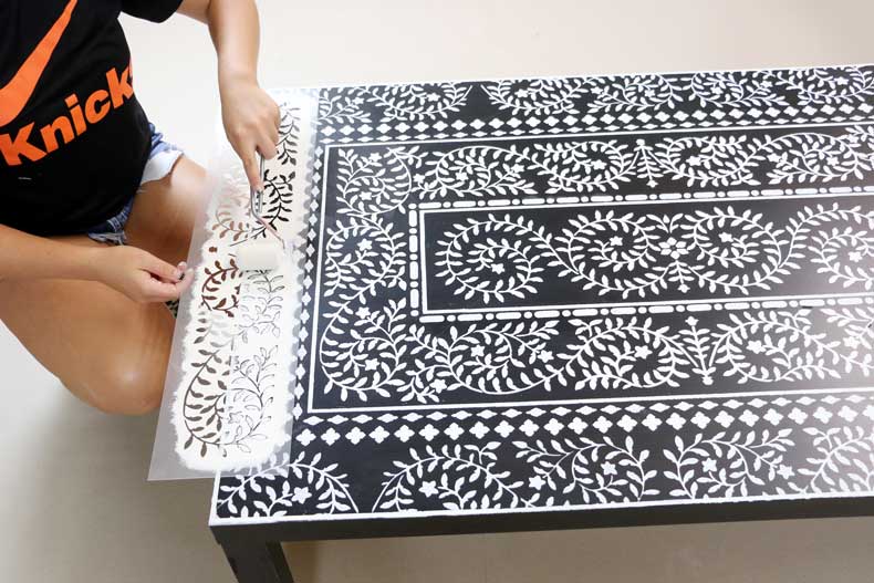 stenciled ikea table inlay final stencil