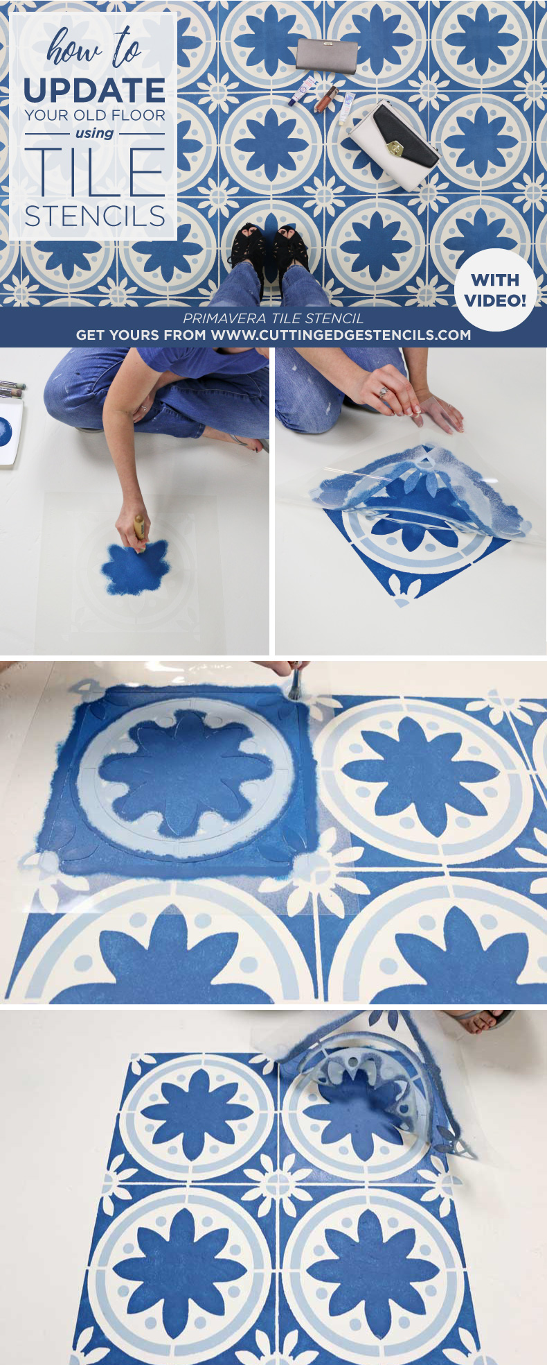 simple stenciled tile floor collage