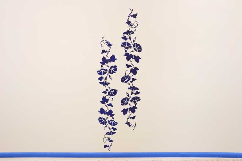 stencil floral feature wall two blue vines