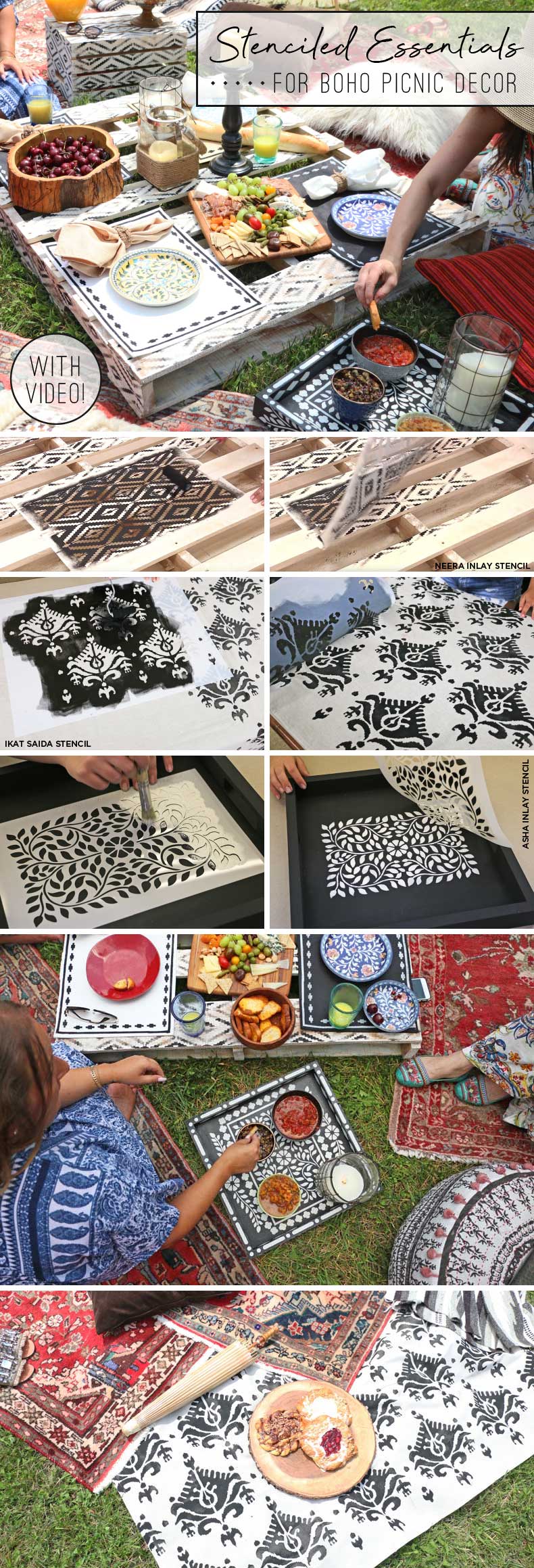 stenciled outdoor picnic accessories