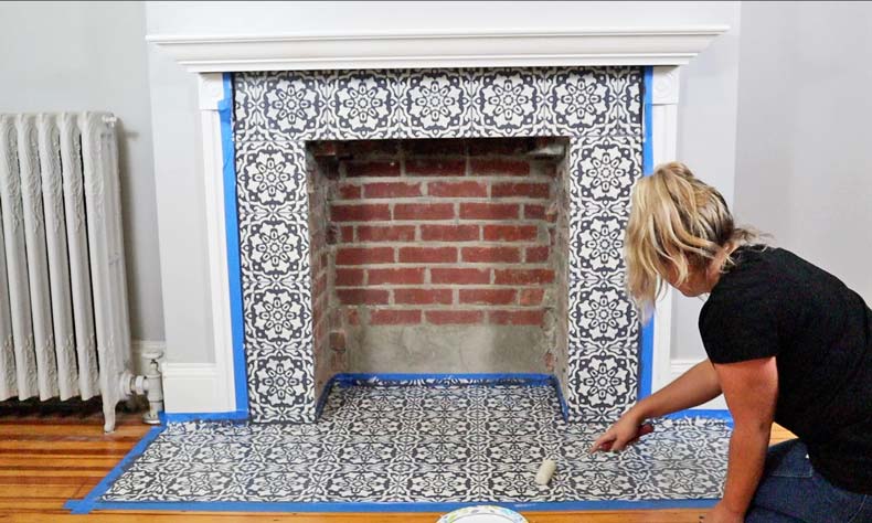 Stenciling A Fireplace Stencil, Tile For Fireplace
