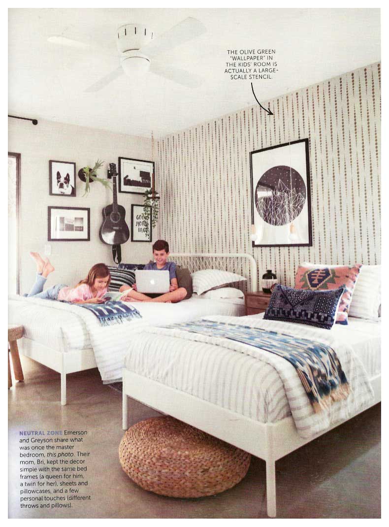 geometric wall stencil in bedroom