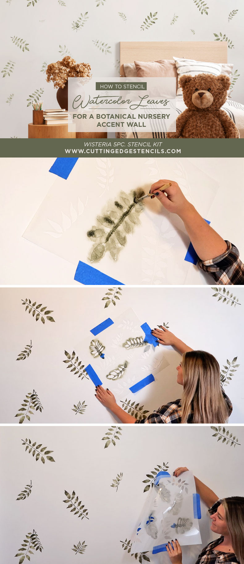 blonde woman with wall stencils