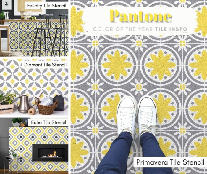 tile stencil patterns with yellow and gray colors