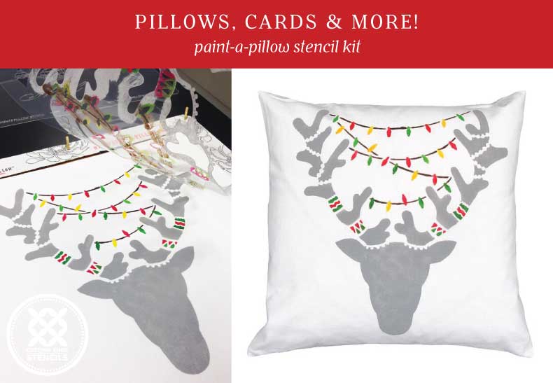 reindeer stenciled christmas throw pillow