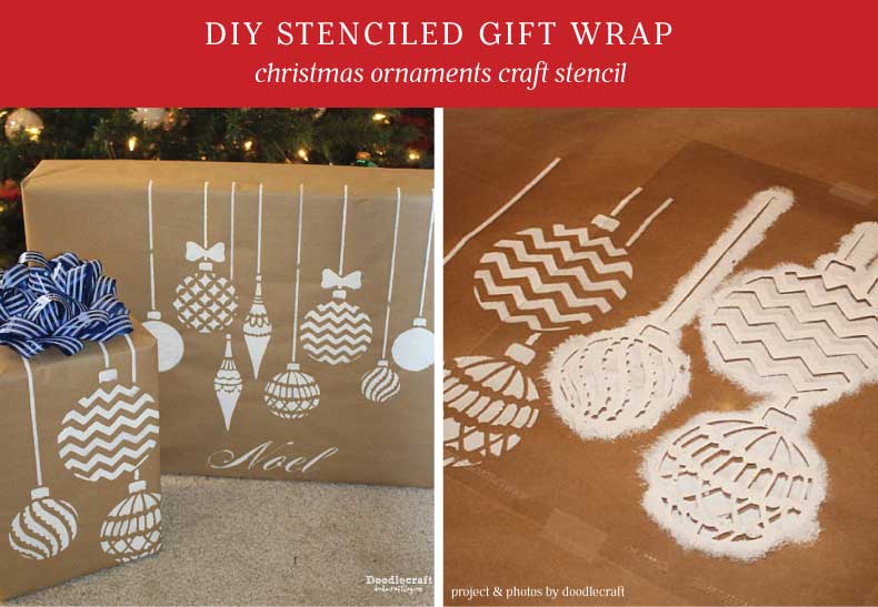 christmas ornament stenciled gift wrap