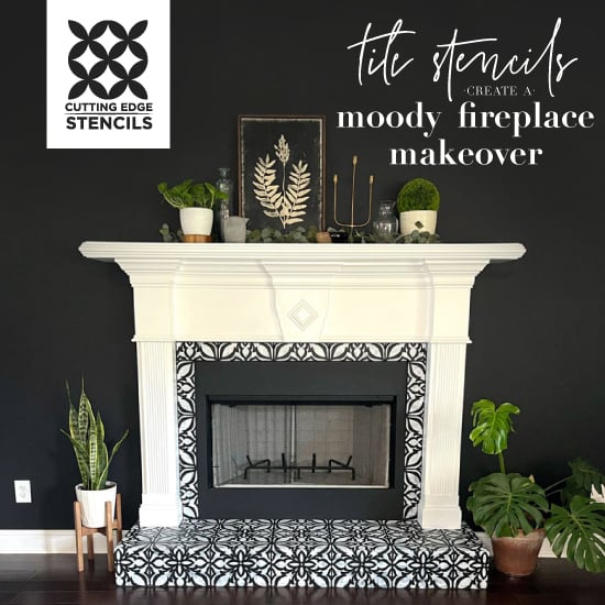 Tile Stencils Create a Moody Fireplace Makeover